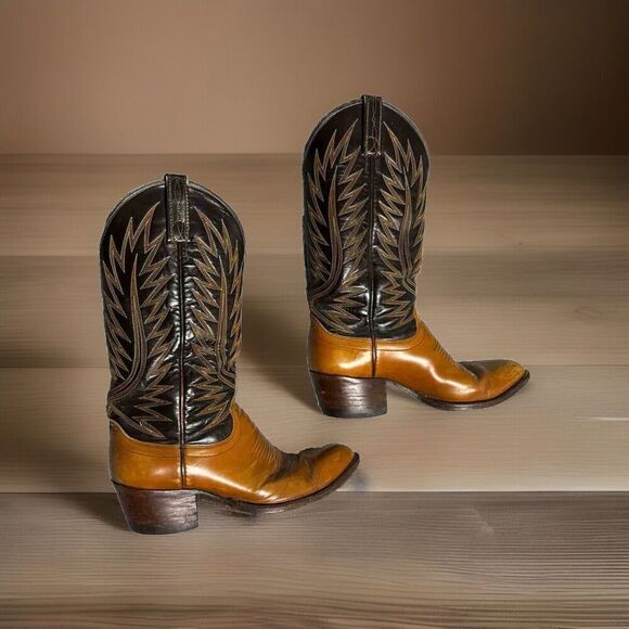 Dan Post Mens Size 7.5 Two Tone Black Brown Leather Western Cowboy Boots